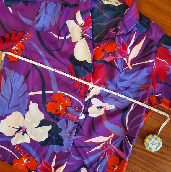 Womens vintage Tropical Hawaiian style 80s purple red blouse medium - Picture 5 of 6